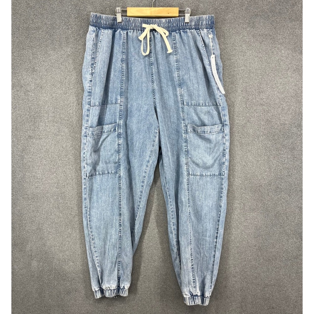 Jane + Delancey Joggers Womens XL Blue Denim Elastic Waist Cargo pants boho